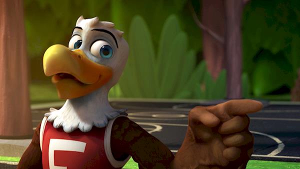 Eddie Eagle in a Park on a Basketball Court